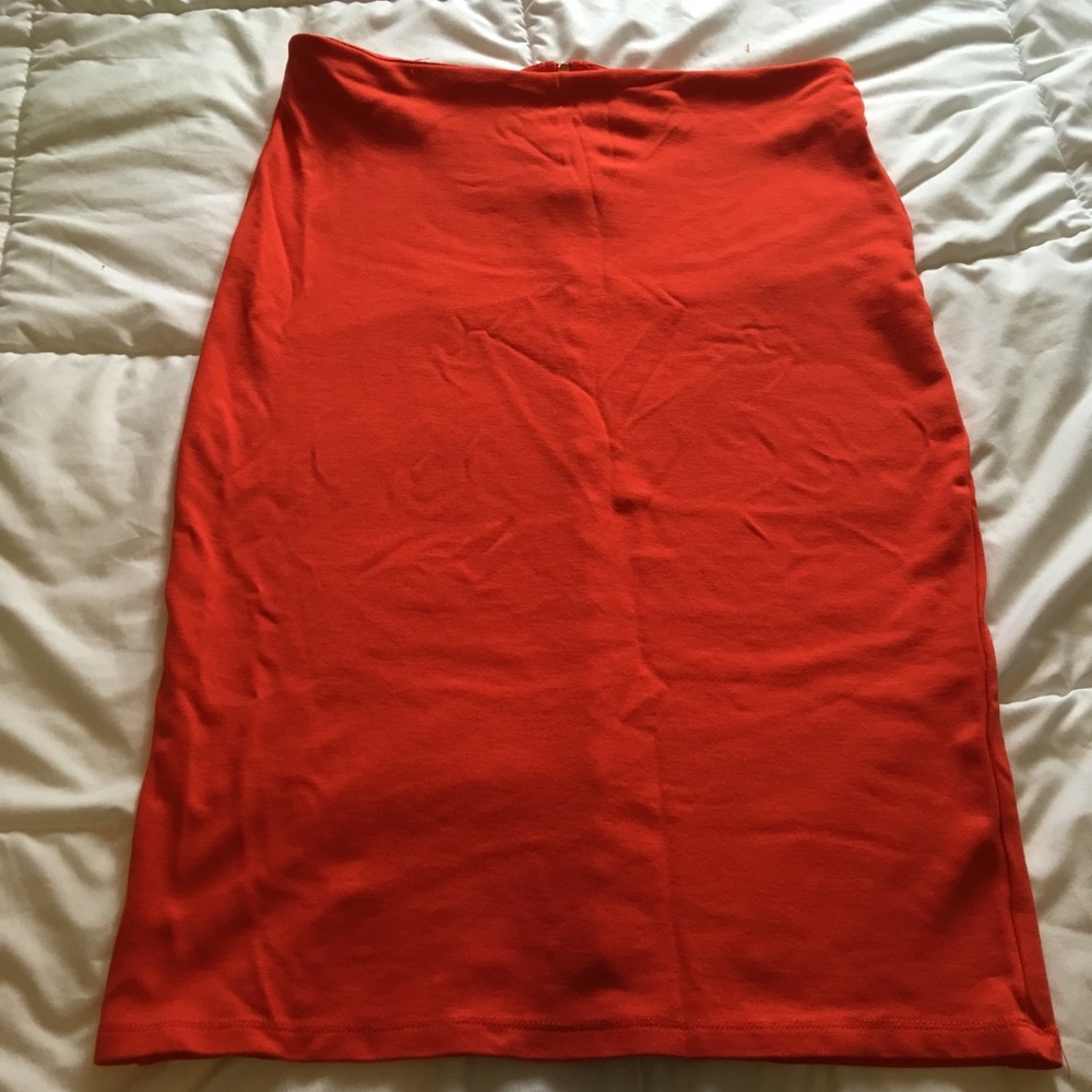 Orange midi pencil skirt